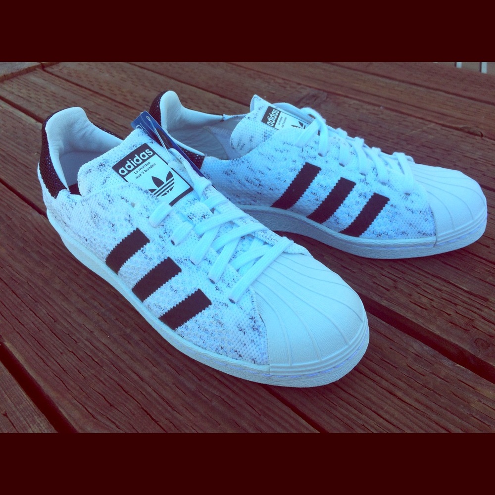RARE Knit Adidas Superstar 80s White Black Womens